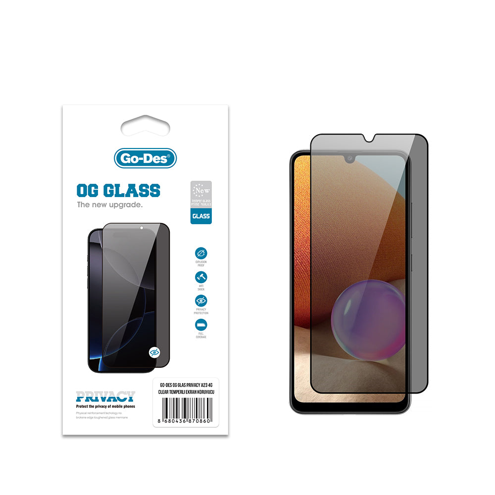 Galaxy A23 Go Des OG Glass Privacy Antistatic Tempered Glass Screen Protector Black 