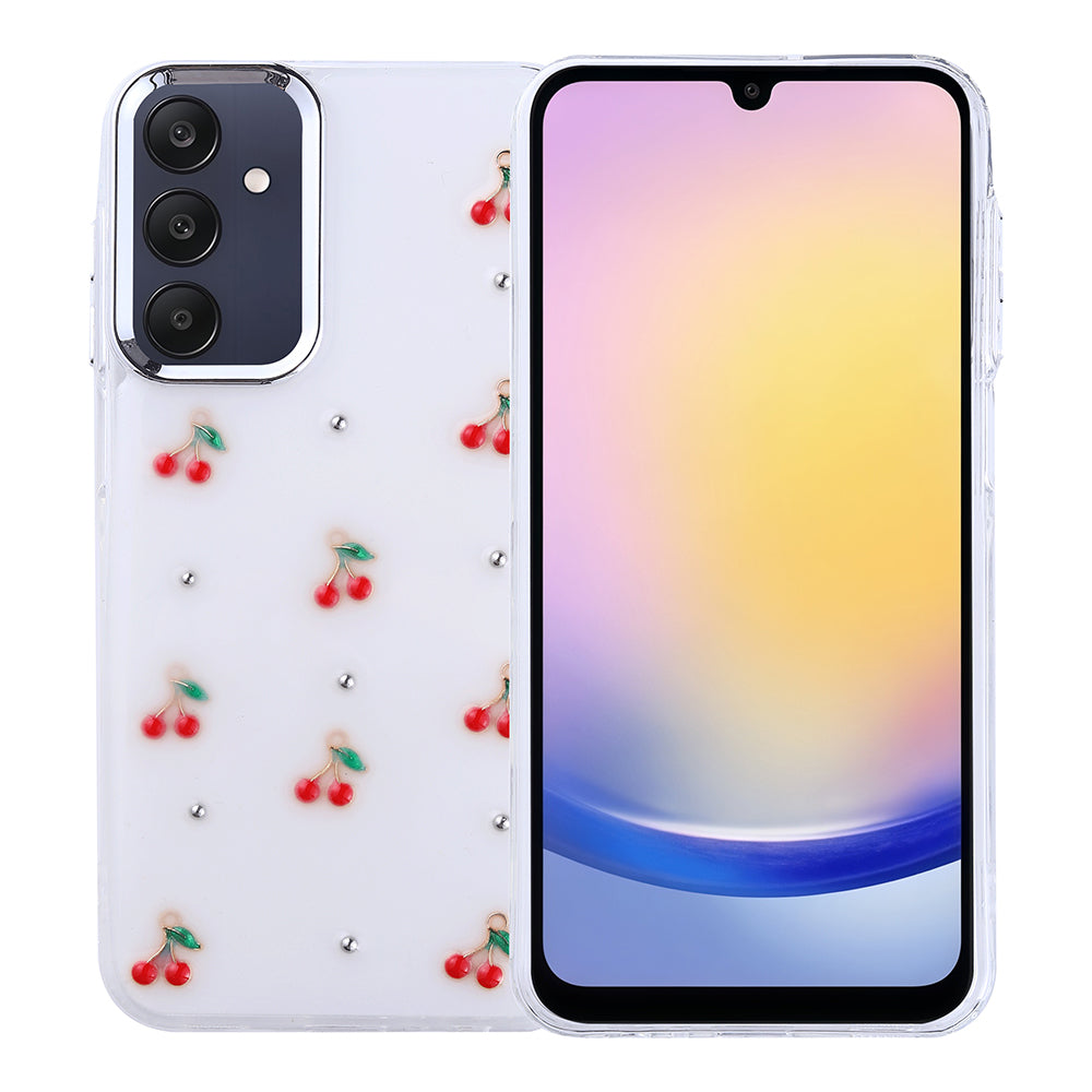 Galaxy A25 Case Airbag Design Glitter Transparent Zore Polar Cover Cherry