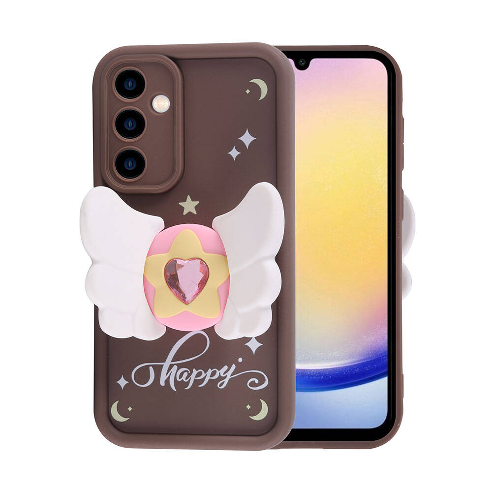Galaxy A25 Case Camera Protection Figure Design Zore Cover Dark Brown