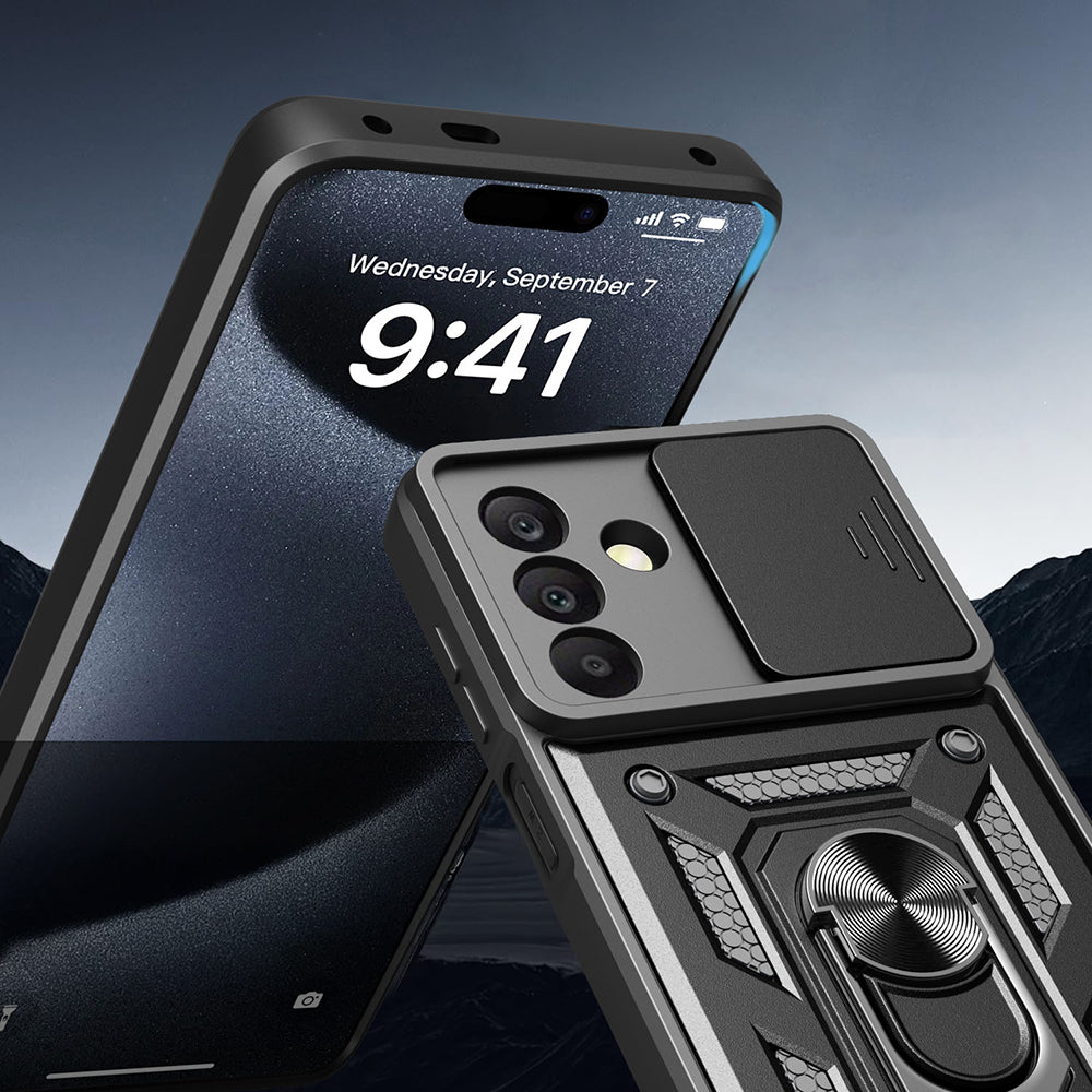 Galaxy A26 Kılıf Magnetik Standlı Kamera Korumalı Zore Sürgülü Vega Kapak Mavi