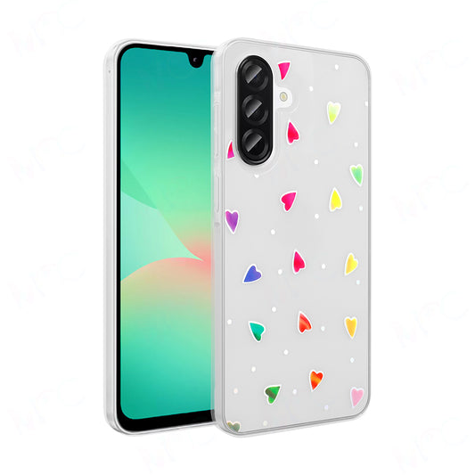 Galaxy A26 Case Transparent Figured Zore Folk Hard Cover Heart 
