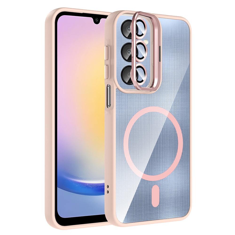 Galaxy A26 Case with Stand and Camera Lens Gift, M-Safe Charging Feature, Zore Etro Cover Pink 