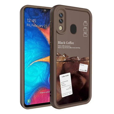 Galaxy A30 Case Camera Protection Printed Back Surface Zore Classy Cover Dark Brown 