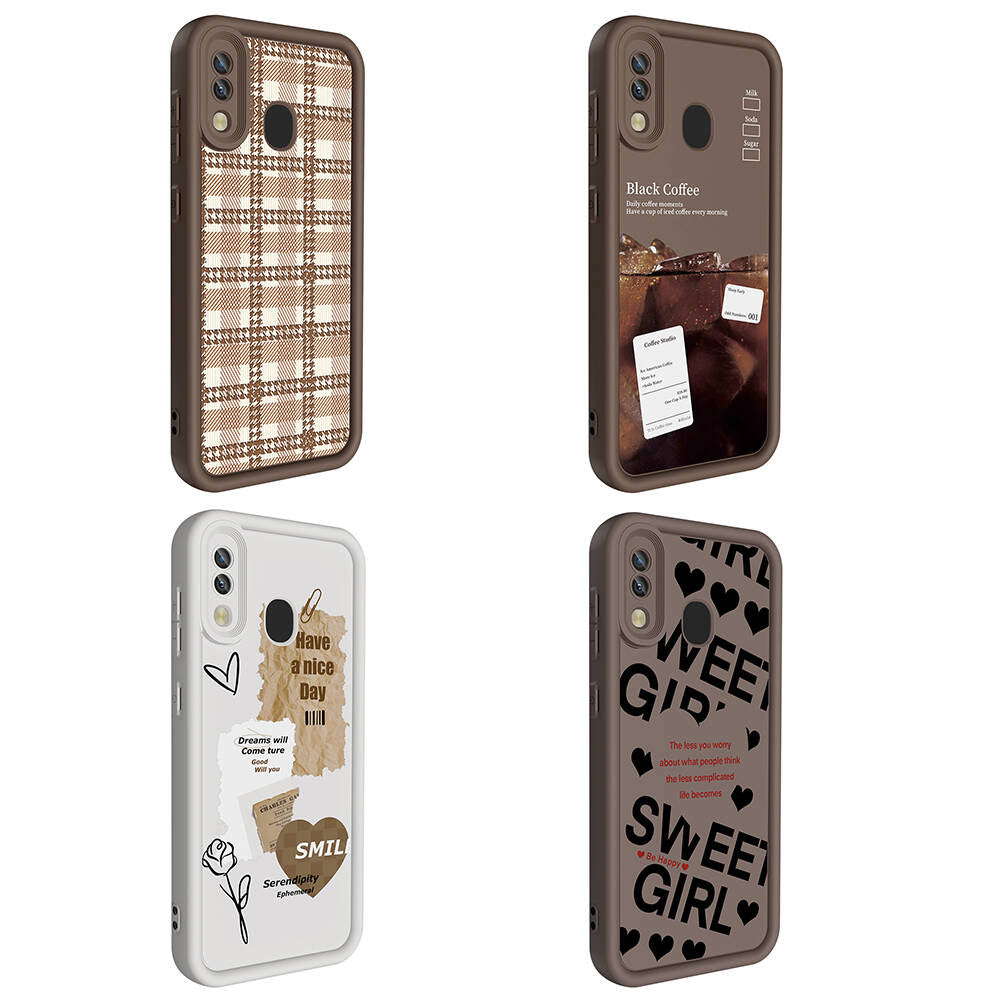 Galaxy A30 Case Camera Protection Printed Back Surface Zore Classy Cover White 