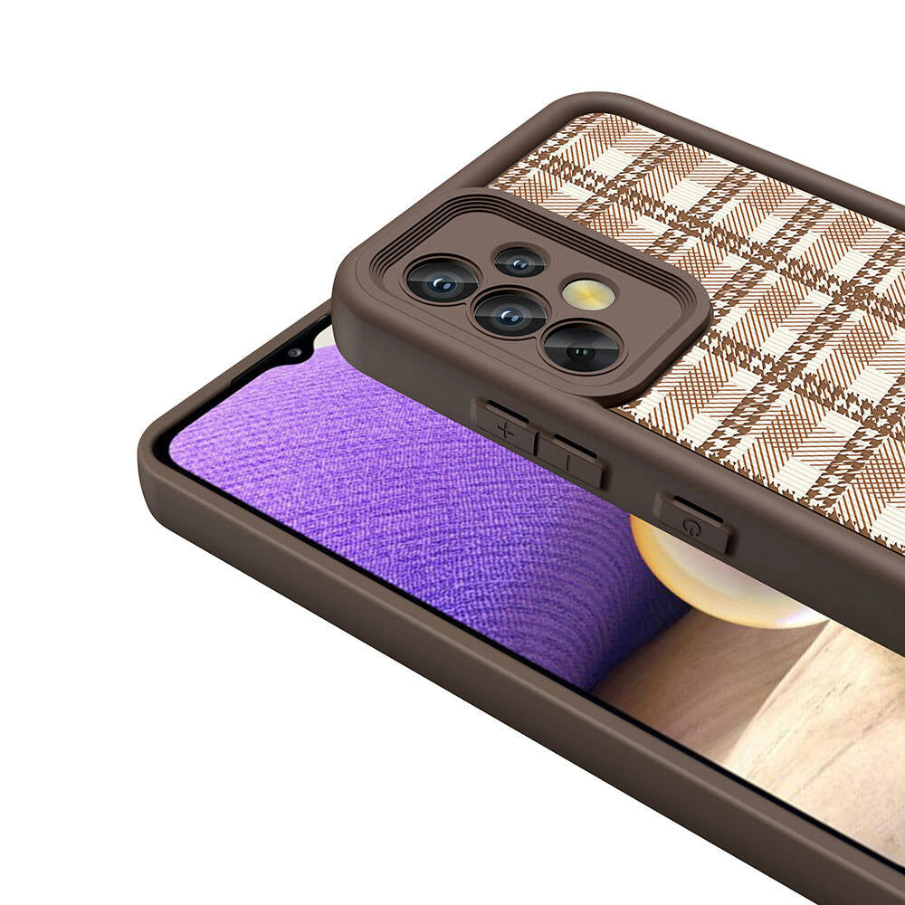 Galaxy A32 4G Case Camera Protection Printed Back Surface Zore Classy Cover Light Brown 