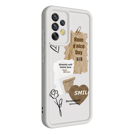 Galaxy A32 4G Case Camera Protection Printed Back Surface Zore Classy Cover White 