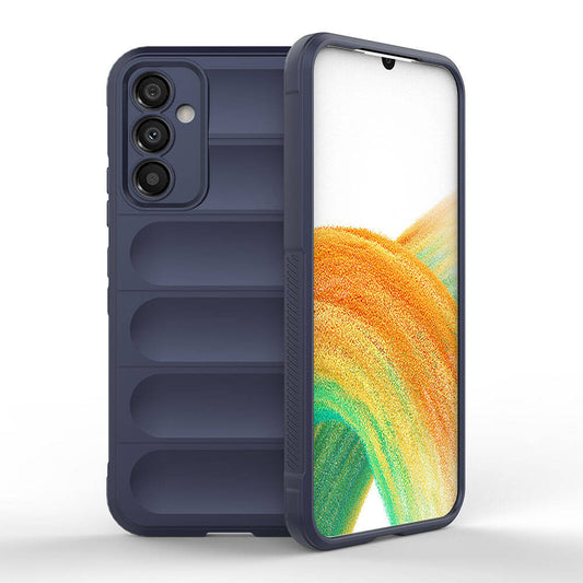 Galaxy A34 Case Flexible TPU Hollow Back Surface Design Zore Ethnic Silicone Cover Navy Blue