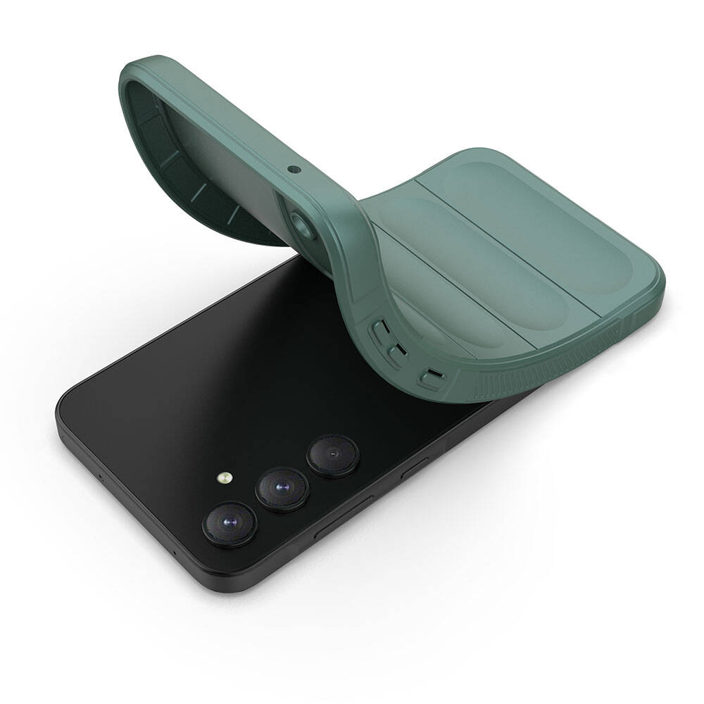 Galaxy A35 Case Flexible TPU Hollow Back Surface Design Zore Ethnic Silicone Cover Dark Green