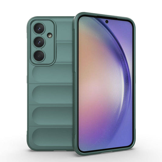 Galaxy A35 Case Flexible TPU Hollow Back Surface Design Zore Ethnic Silicone Cover Dark Green