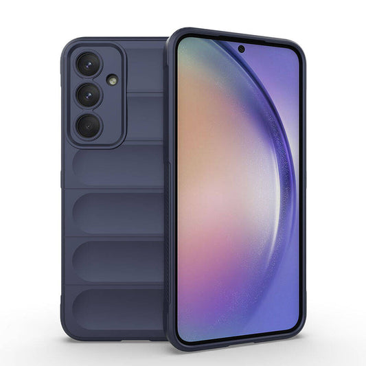 Galaxy A35 Case Flexible TPU Hollow Back Surface Design Zore Ethnic Silicone Cover Navy Blue