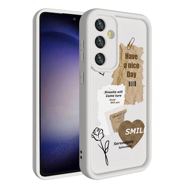 Galaxy A35 Case Camera Protection Printed Back Surface Zore Classy Cover White 