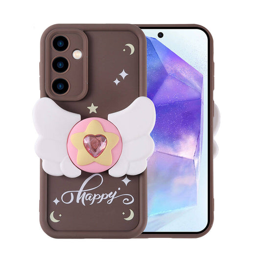Galaxy A35 Case Camera Protection Figure Design Zore Cover Dark Brown