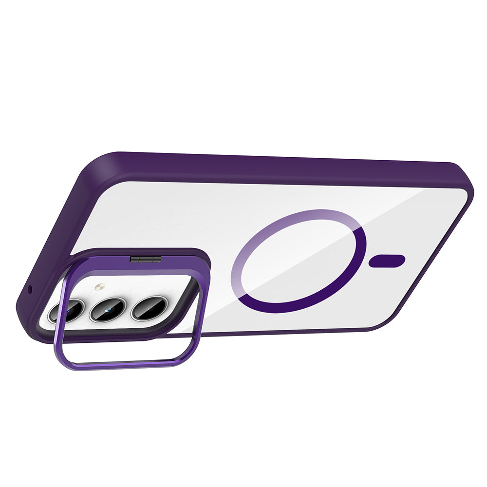 Galaxy A35 Case with Stand and Camera Lens Gift, M-Safe Charging Feature, Zore Etro Cover, Deep Purple 
