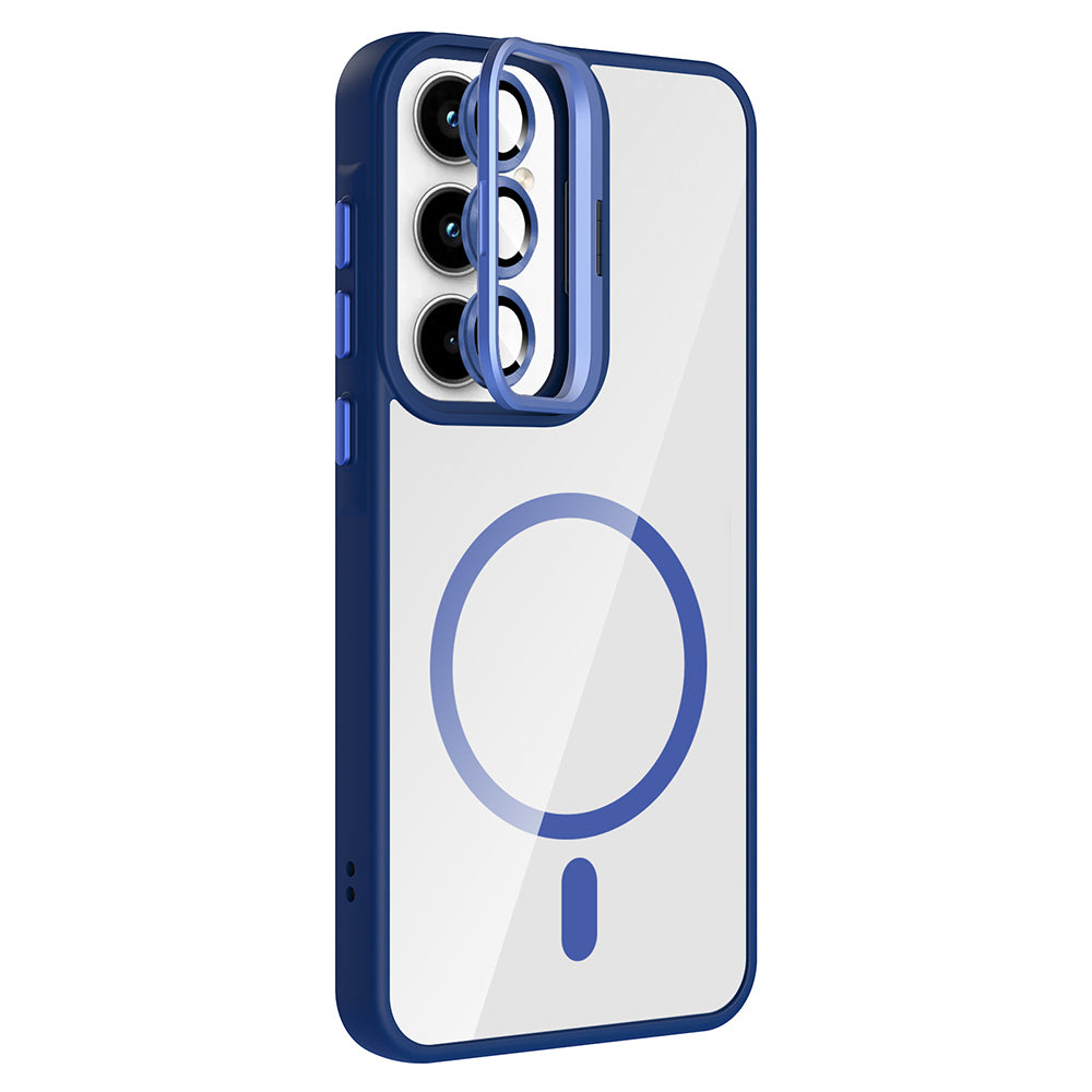 Galaxy A35 Case with Stand and Camera Lens Gift, M-Safe Charging Feature, Zore Etro Cover Navy Blue 