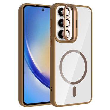 Galaxy A35 Case with Stand and Camera Lens Gift, M-Safe Charging Function, Zore Etro Cover Desert Titanium 
