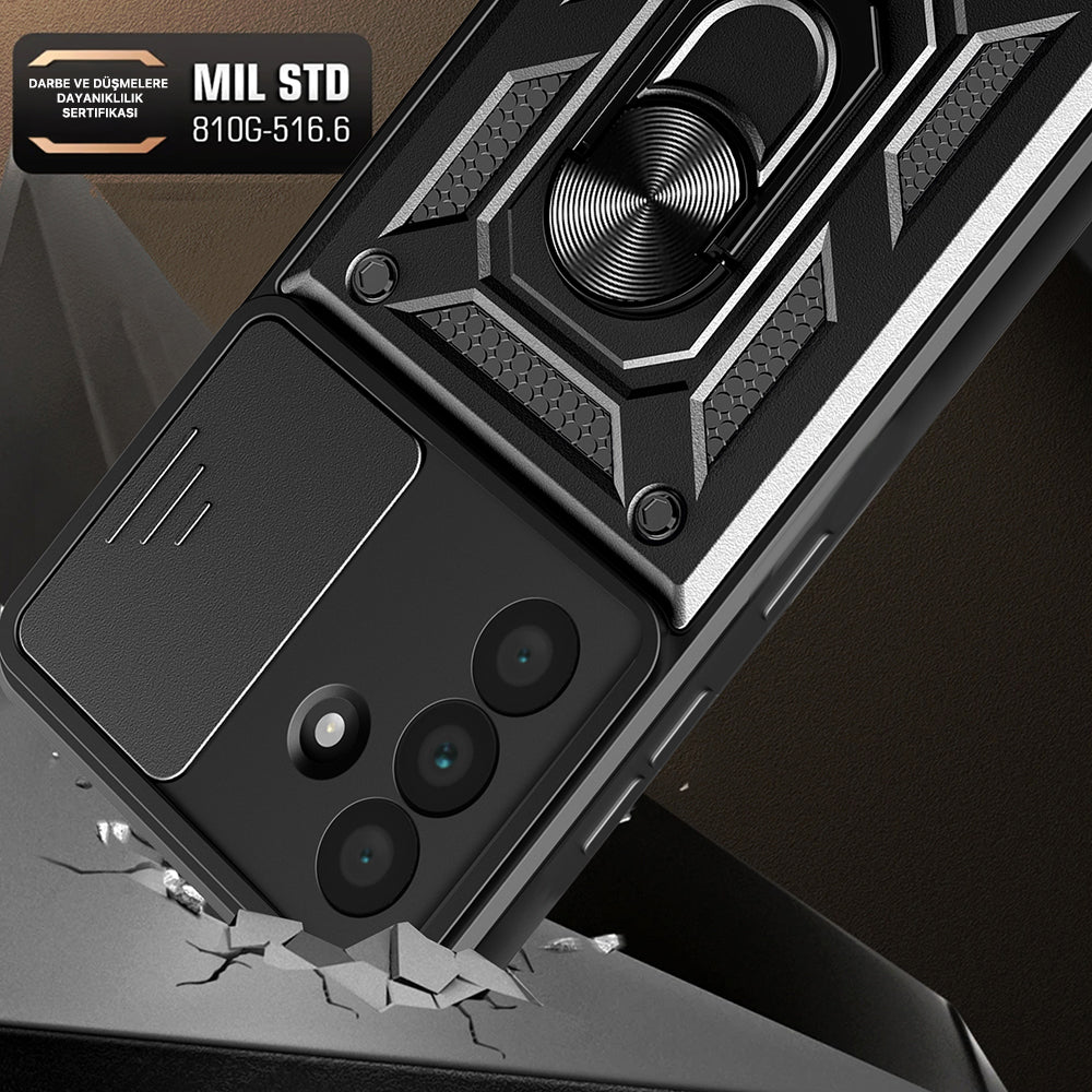 Galaxy A36 Case Magnetic Stand Camera Protection Zore Sliding Vega Cover Black