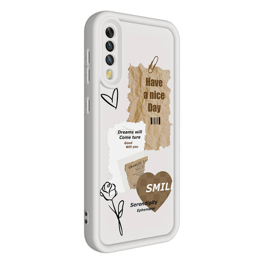 Galaxy A50 Case Camera Protection Printed Back Surface Zore Classy Cover White 