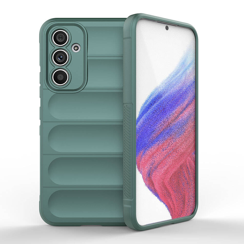 Galaxy A54 Case Flexible TPU Hollow Back Surface Design Zore Ethnic Silicone Cover Dark Green