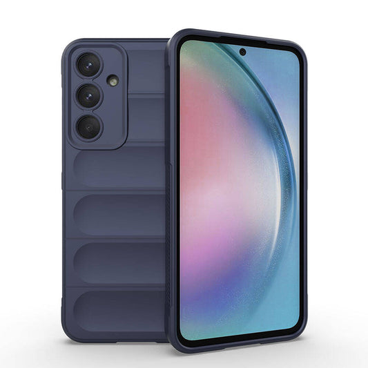 Galaxy A55 Case Flexible TPU Hollow Back Surface Design Zore Ethnic Silicone Cover Navy Blue