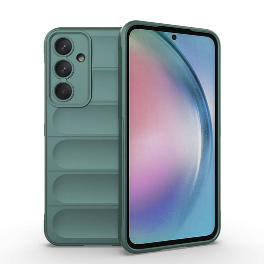 Galaxy A55 Case Flexible TPU Hollow Back Surface Design Zore Ethnic Silicone Cover Dark Green