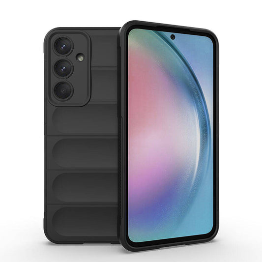 Galaxy A55 Case Flexible TPU Hollow Back Surface Design Zore Ethnic Silicone Cover Black