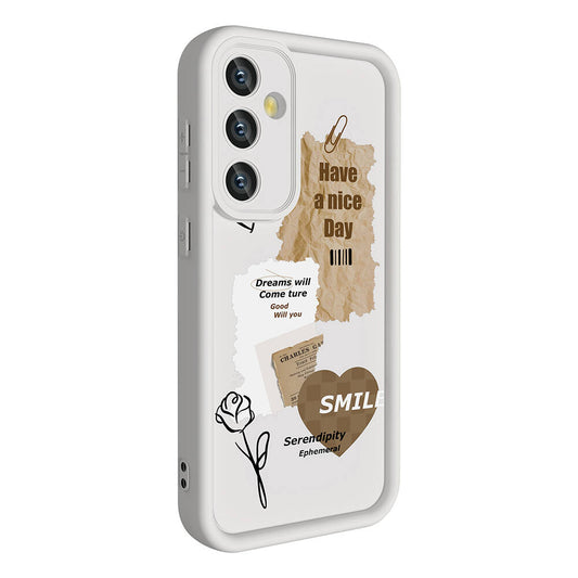 Galaxy A55 Case Camera Protection Printed Back Surface Zore Classy Cover White 