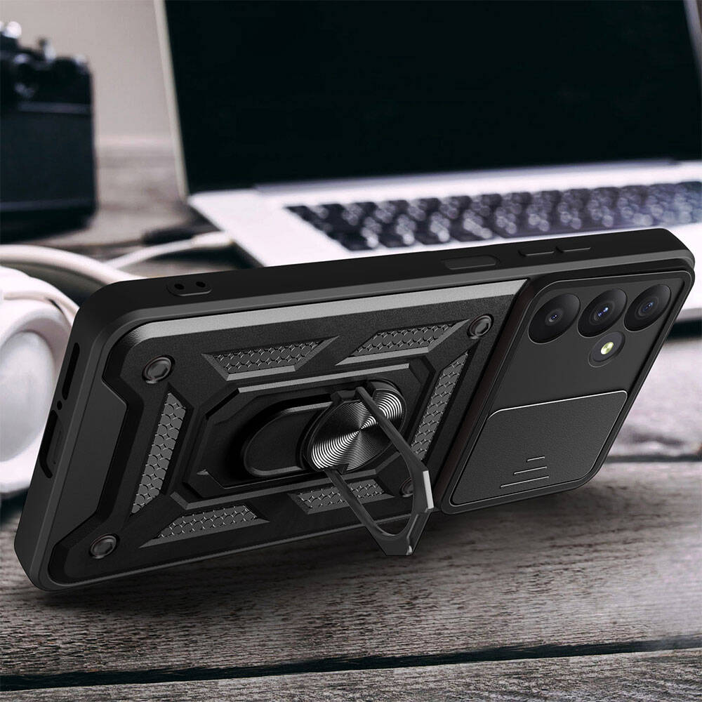 Galaxy A55 Case Magnetic Stand Camera Protection Zore Sliding Vega Cover Black