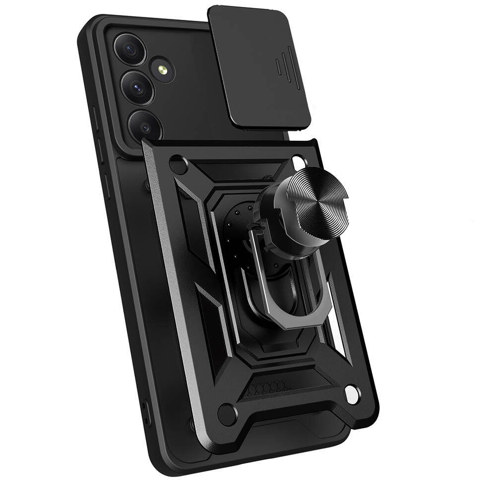 Galaxy A55 Case Magnetic Stand Camera Protection Zore Sliding Vega Cover Black