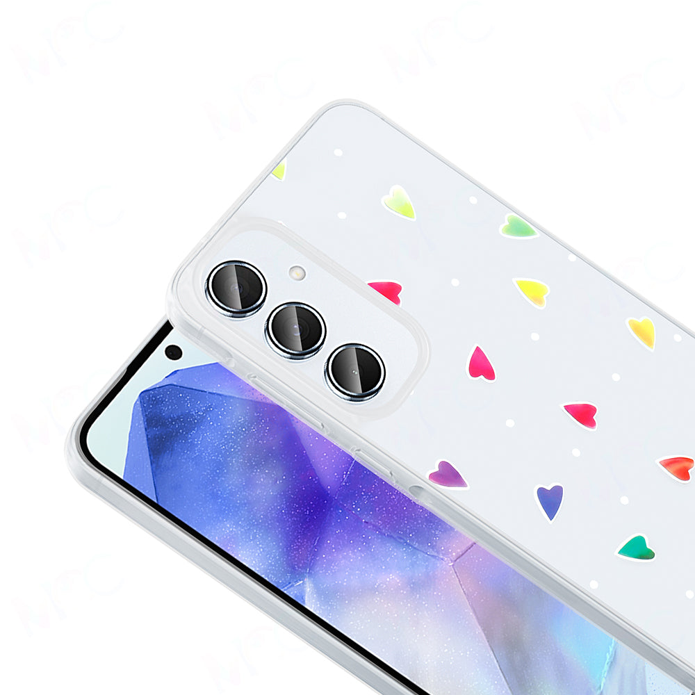 Galaxy A55 Case Transparent Figured Zore Folk Hard Cover Daisy 