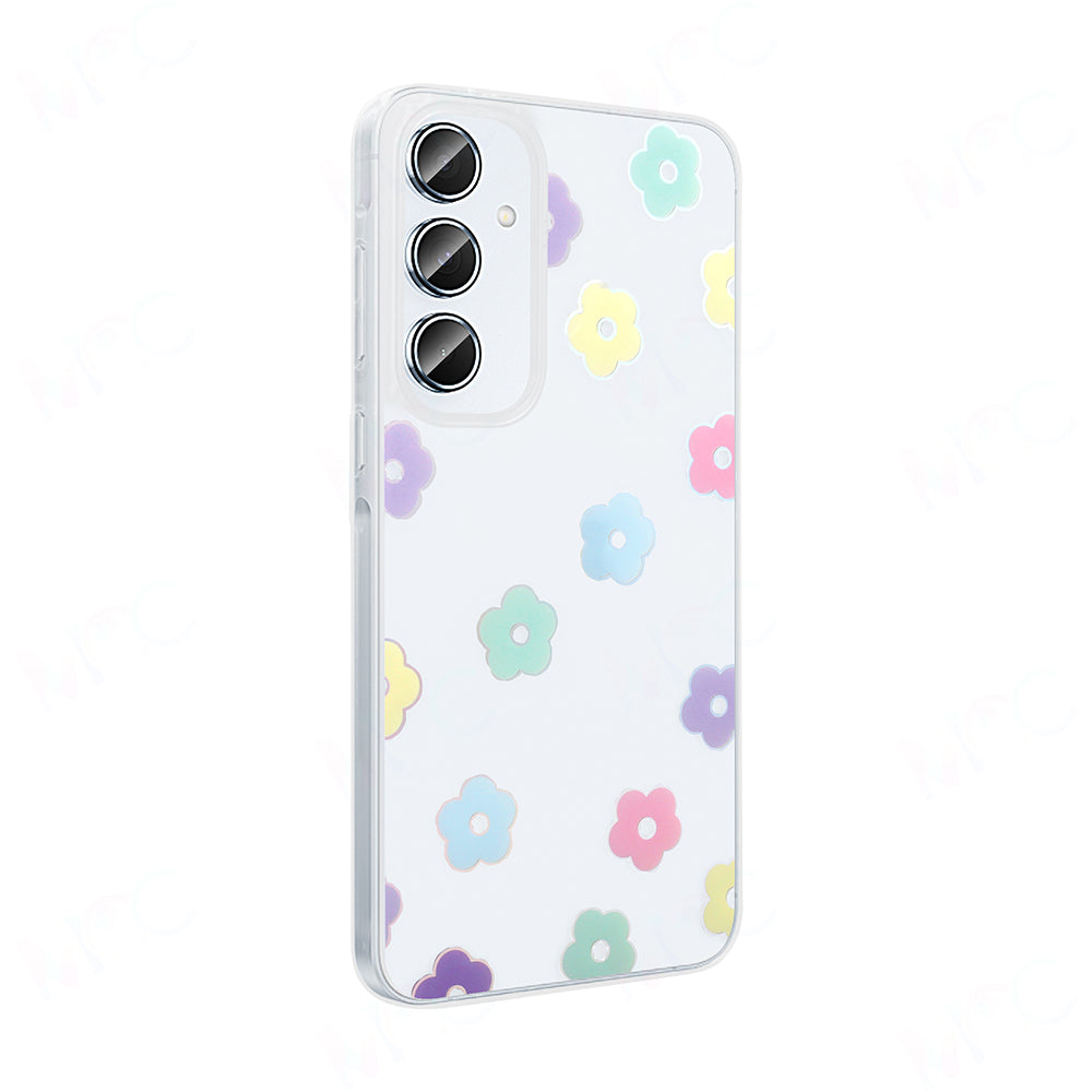 Galaxy A55 Case Transparent Figured Zore Folk Hard Cover Daisy 