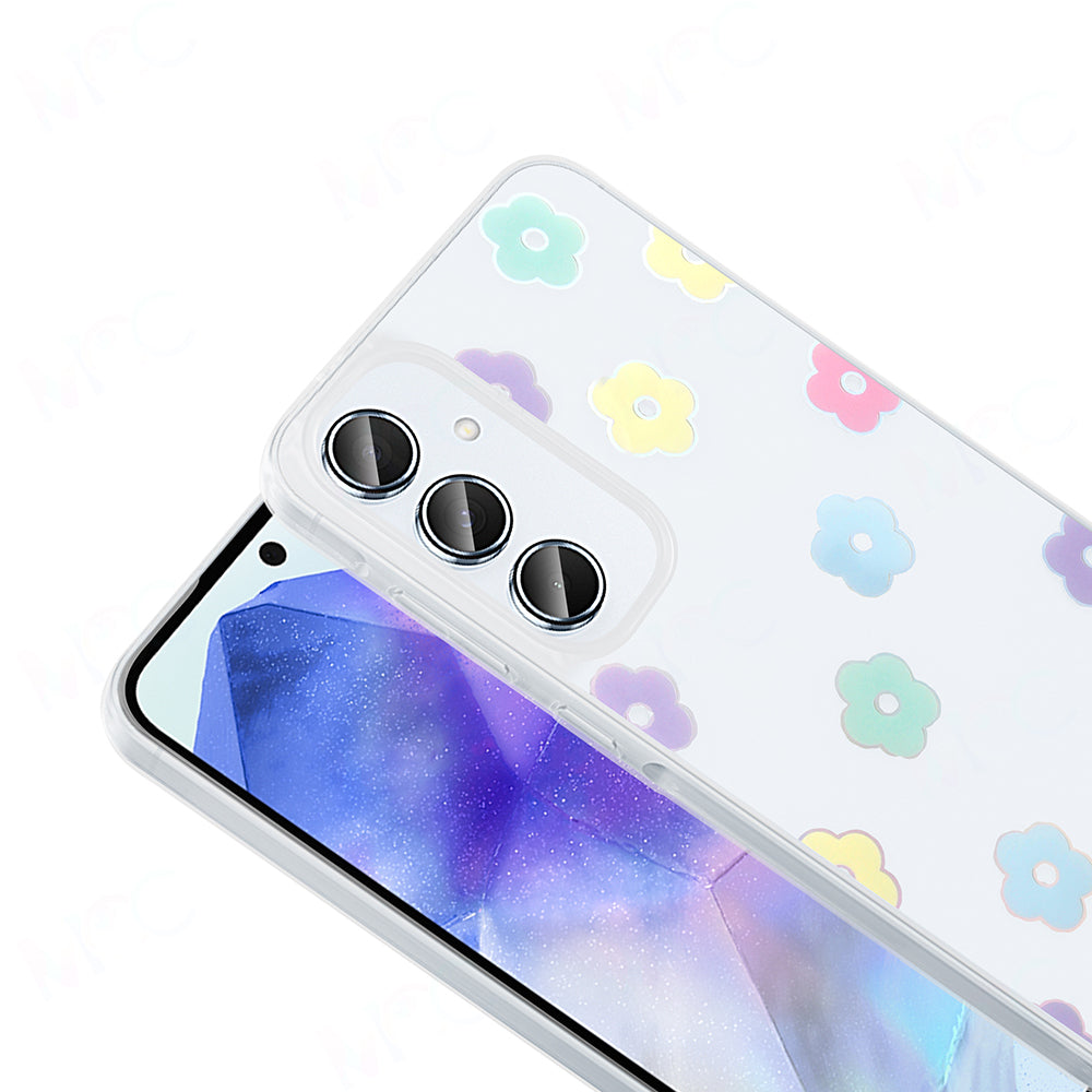 Galaxy A55 Case Transparent Figured Zore Folk Hard Cover Daisy 