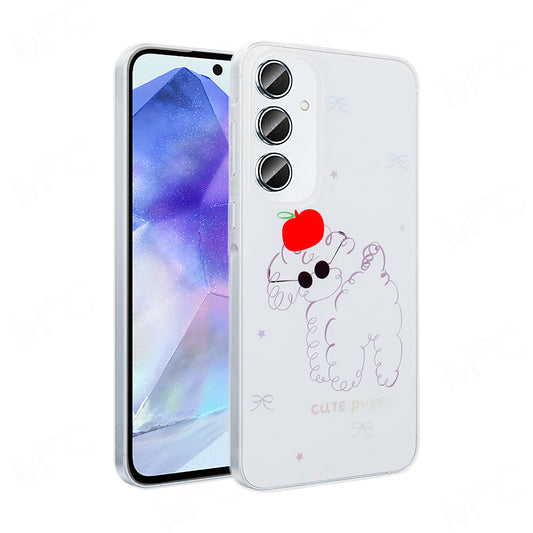 Galaxy A55 Case Transparent Figured Zore Folk Hard Cover Cute Dog 