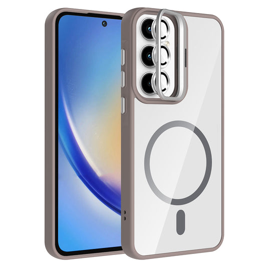 Galaxy A55 Case with Stand and Camera Lens Gift, M-Safe Charging Feature, Zore Etro Cover Gray 