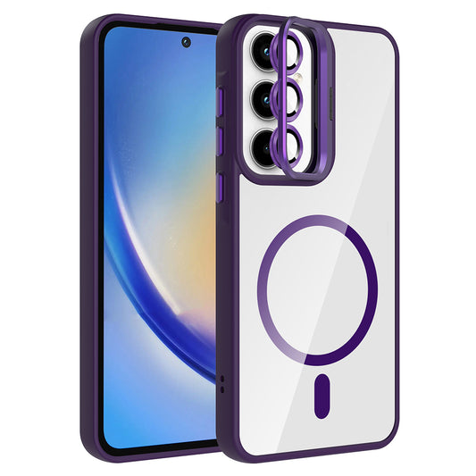 Galaxy A55 Case with Stand and Camera Lens Gift, M-Safe Charging Feature, Zore Etro Cover, Deep Purple 