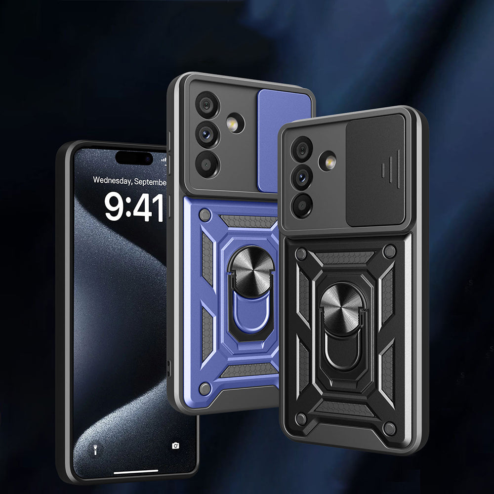 Galaxy A56 Kılıf Magnetik Standlı Kamera Korumalı Zore Sürgülü Vega Kapak Siyah