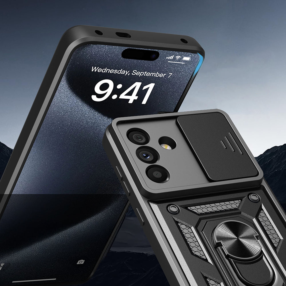 Galaxy A56 Kılıf Magnetik Standlı Kamera Korumalı Zore Sürgülü Vega Kapak Siyah