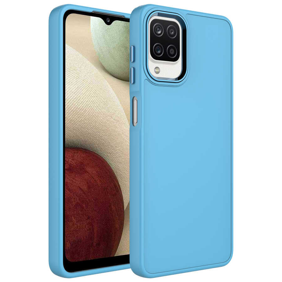 Galaxy M12 Kılıf Metal Çerçeve ve Buton Tasarımlı Silikon Zore Luna Kapak