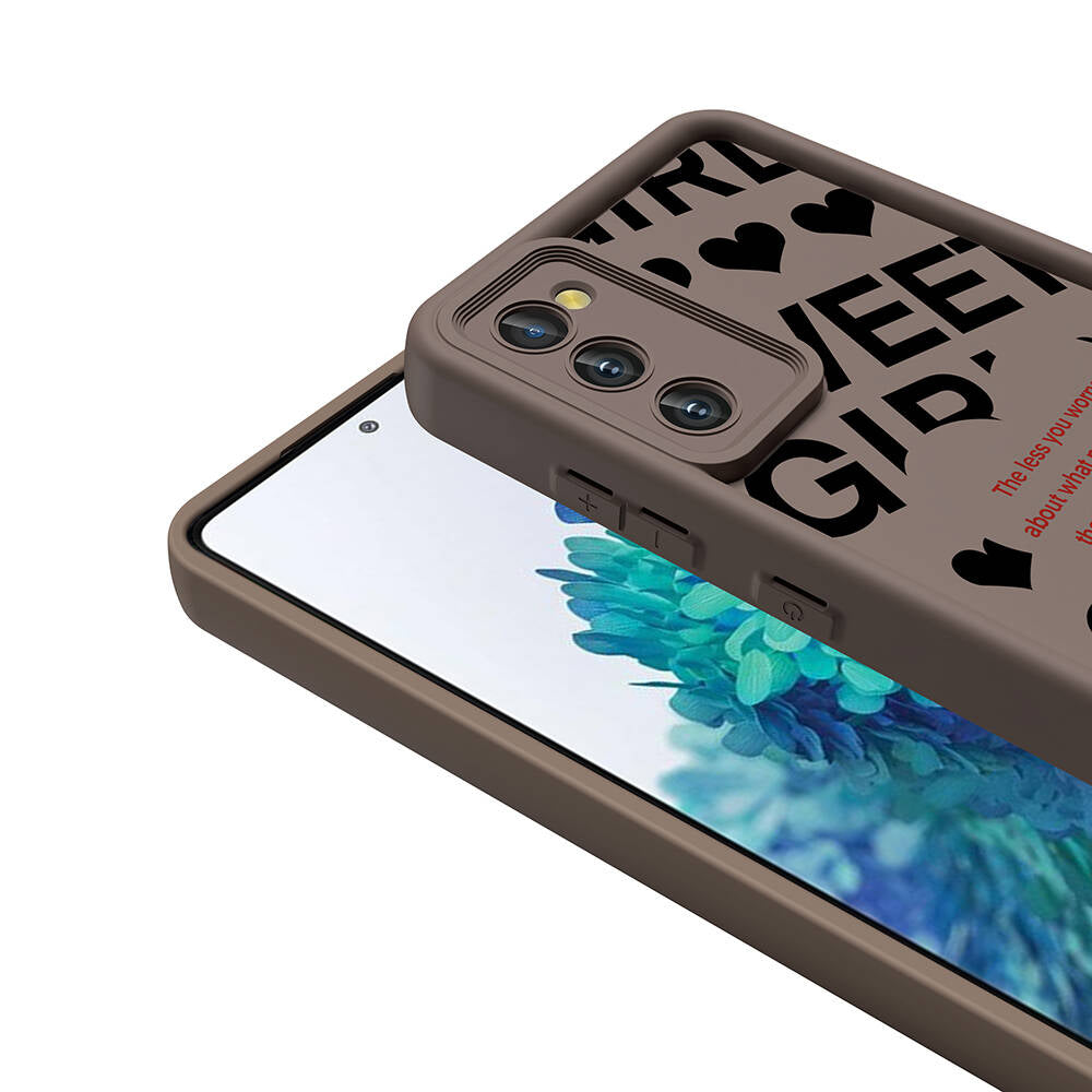 Galaxy S20 FE Case Camera Protection Printed Back Surface Zore Classy Cover Light Brown 