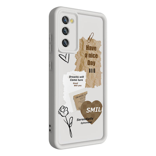 Galaxy S20 FE Case Camera Protection Printed Back Surface Zore Classy Cover White 