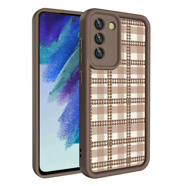 Galaxy S21 FE Case Camera Protection Printed Back Surface Zore Classy Cover Light Brown 