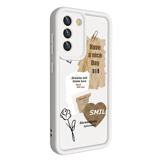 Galaxy S21 FE Case Camera Protection Printed Back Surface Zore Classy Cover White 