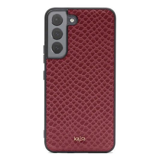 Galaxy S22 Plus Kılıf Kajsa Pearl Pattern Hakiki Deri Kapak Mürdüm