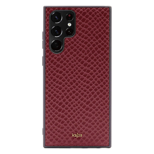 Galaxy S22 Ultra Kılıf Kajsa Pearl Pattern Hakiki Deri Kapak Mürdüm