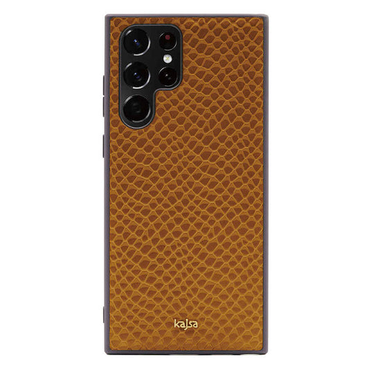 Galaxy S22 Ultra Kılıf Kajsa Pearl Pattern Hakiki Deri Kapak Kahverengi