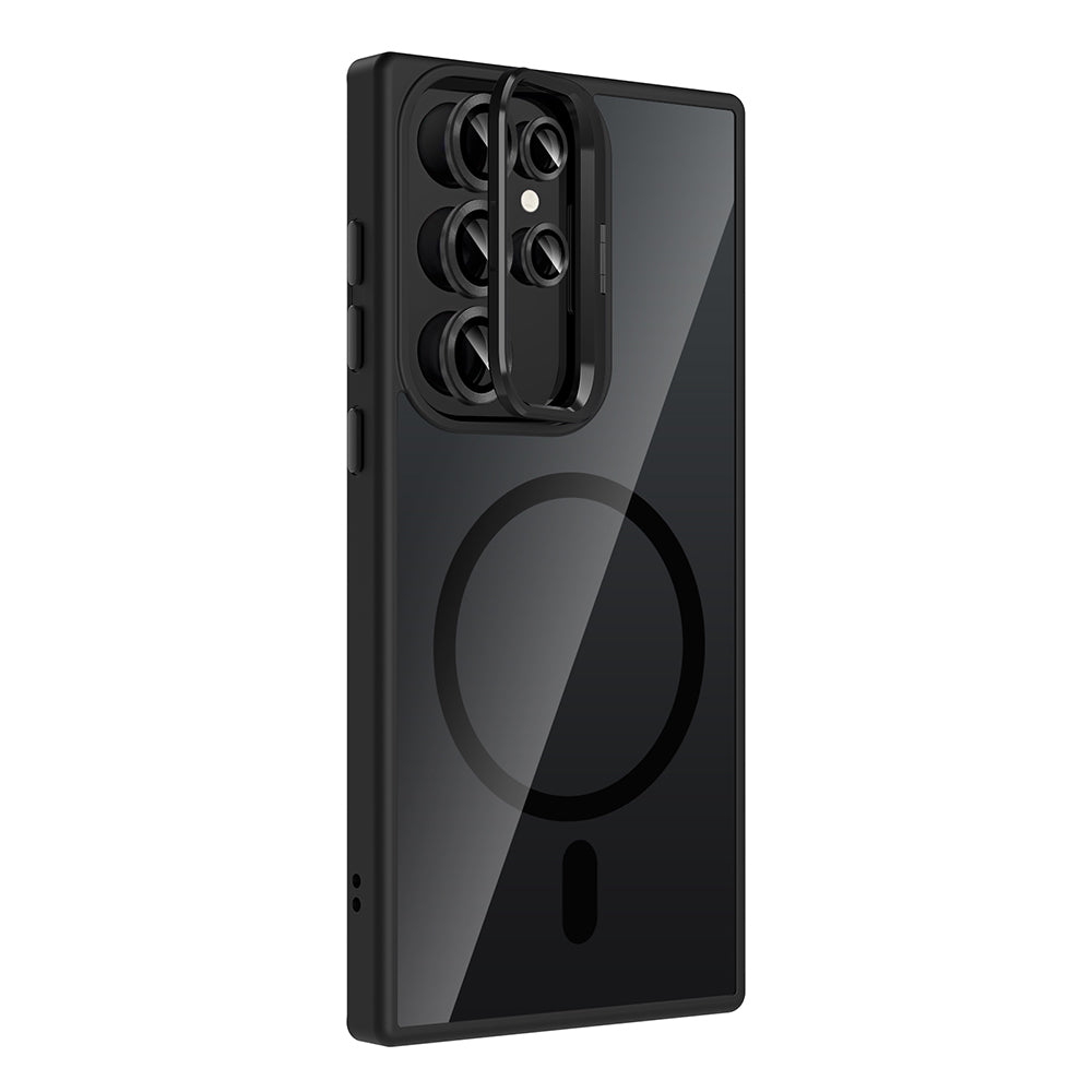Galaxy S22 Ultra Case with Stand and Camera Lens Gift, M-Safe Charging Feature, Zore Etro Cover Black 