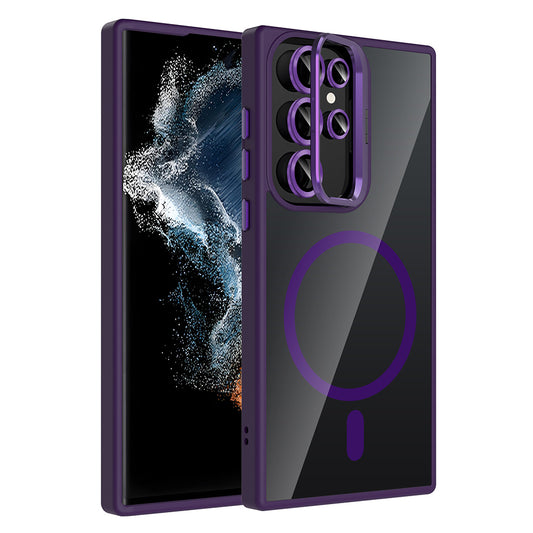 Galaxy S22 Ultra Case with Stand and Camera Lens Gift, M-Safe Charging Feature, Zore Etro Cover, Deep Purple 