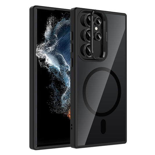 Galaxy S22 Ultra Case with Stand and Camera Lens Gift, M-Safe Charging Feature, Zore Etro Cover Black 