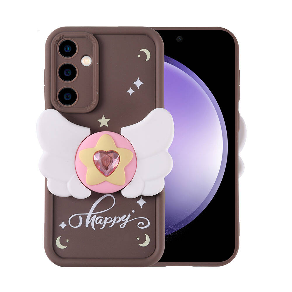 Galaxy S23 FE Case Camera Protection Figure Design Zore Cover Dark Brown 