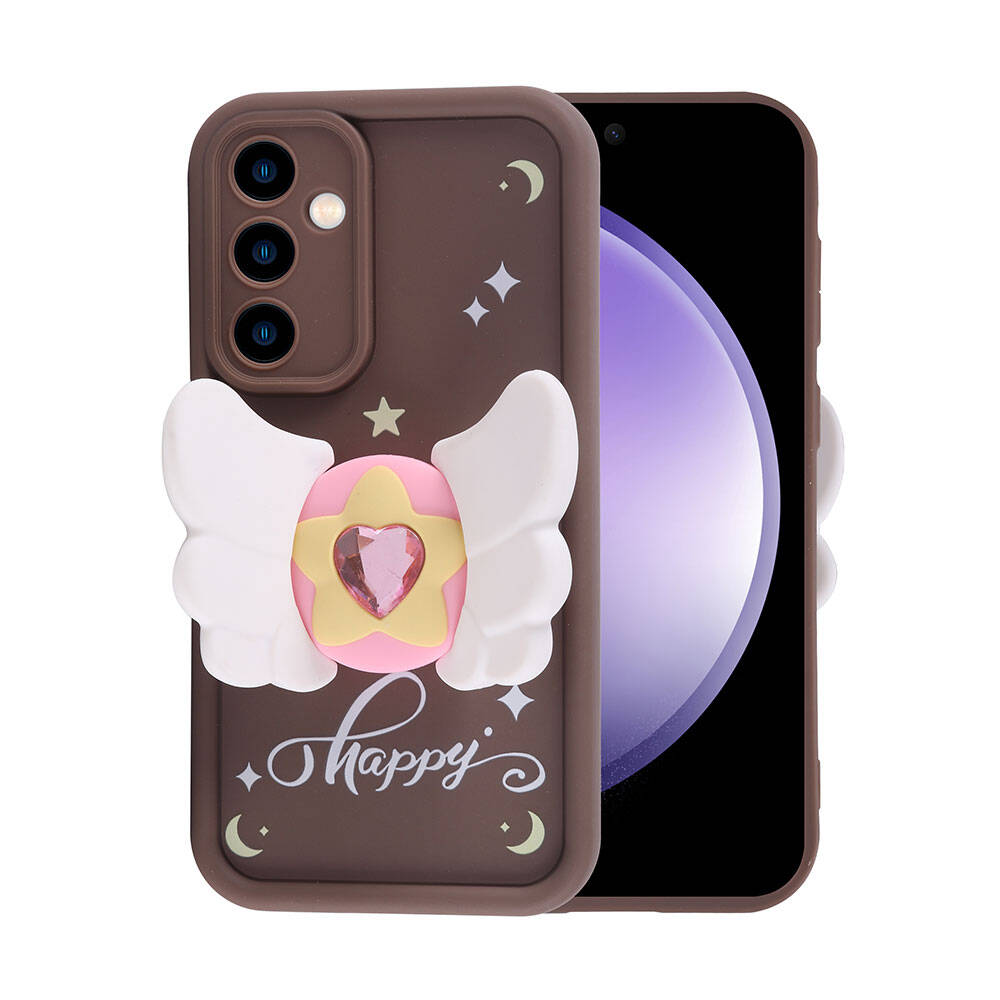 Galaxy S23 FE Case Camera Protection Figure Design Zore Cover Dark Brown 