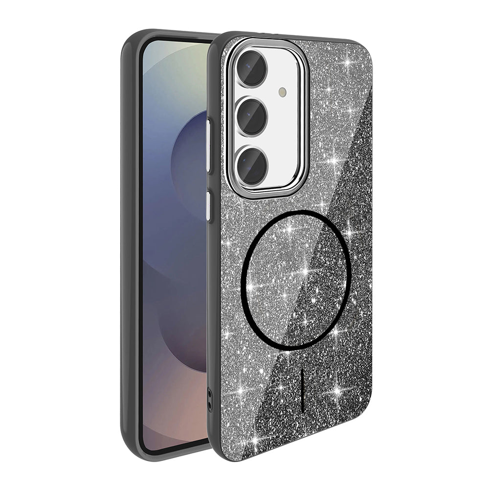 Galaxy S23 FE Kılıf M-safe Şarj Özellikli Parlayan Simli Zore Okso Kapak Gold